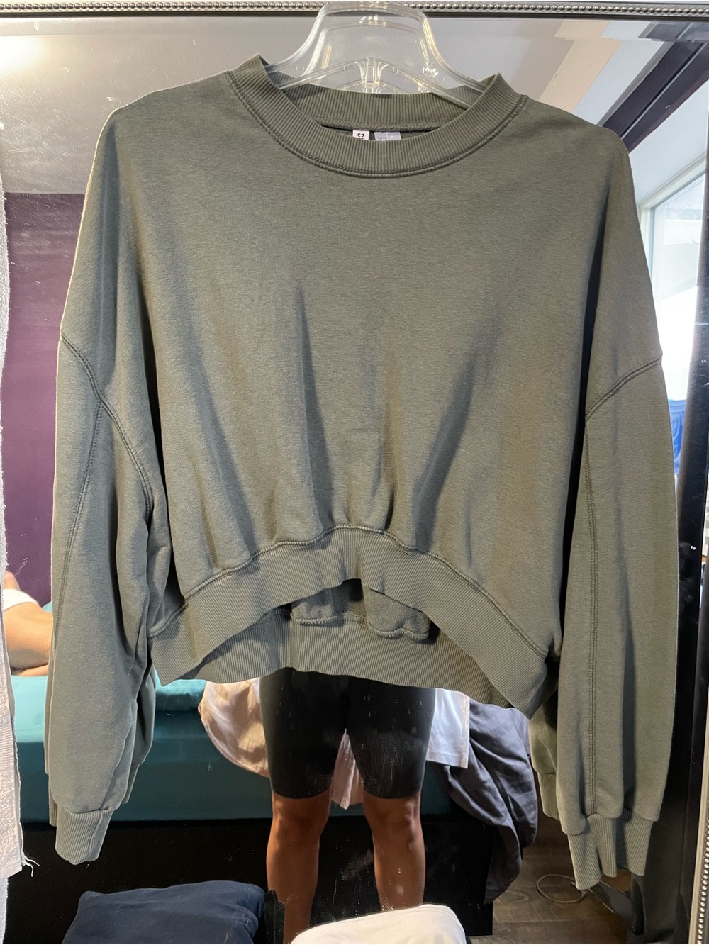 H&M Olive Cropped Crewneck Sweatshirt
